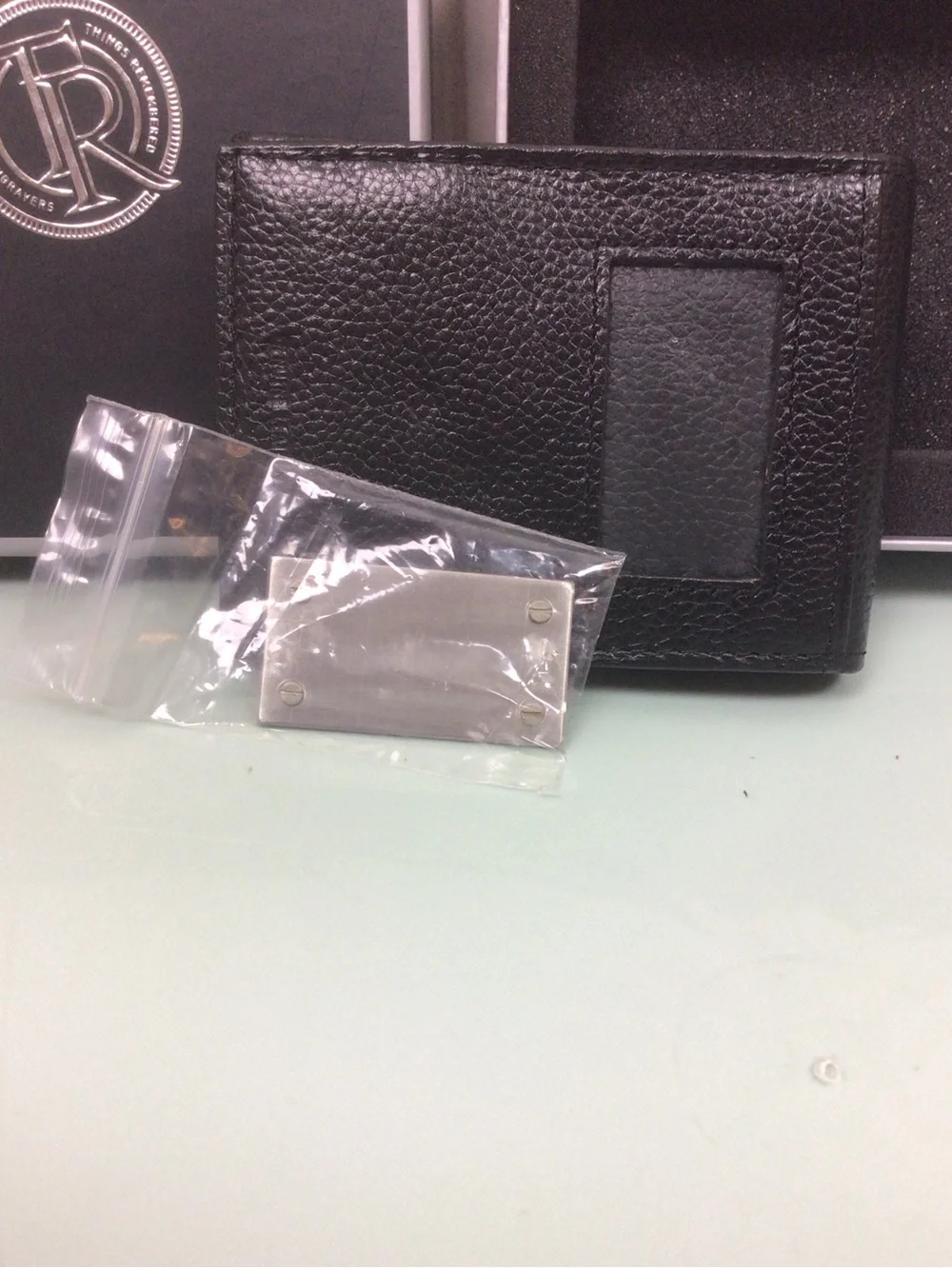Men's Black Leather Card & Key Holder Wallet with Clear ID Window